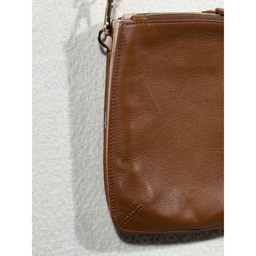 Elisabetta Yang Leather Crossbody Bag Brown Italian Double Zip Gold - Picture 11 of 16